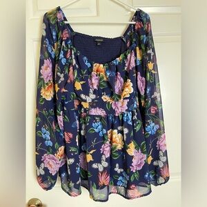Torrid Navy Floral Blouse with Y2K Multicolor Blooms Size 2 (2XL)